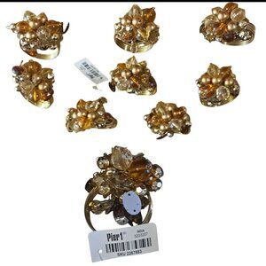 Pier 1 Beaded Cluster Napkin Rings Lot  8 Amber Gold Clear  Fall Wedding Holiday